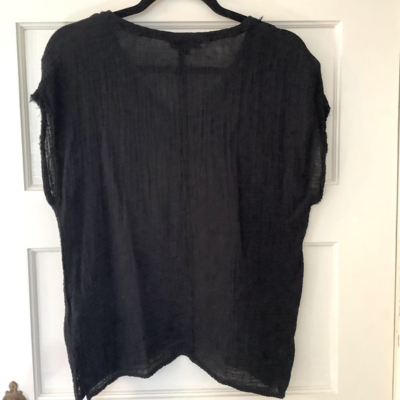 NWOT Michael Stars Draya V-Neck Frayed Edge Gauze Top Short Sleeve Black XS - Picture 5 of 14